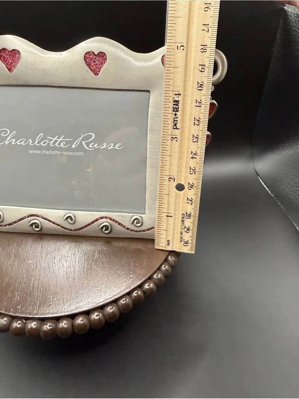 CUTE VTG 4x6 CHARLOTTE RUSSE PICTURE FRAME Glitter Dangling Hearts Pewter